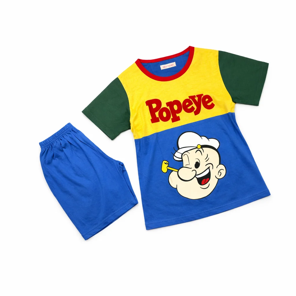 ست بلوز و شلوارک نخی اسپرت طرح ملوان زبل (Popeye)