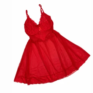 لباس خواب زنانه گیپوری فنردار قرمز 801